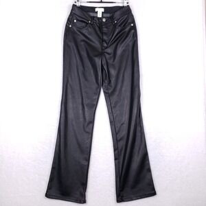 H&M Faux Leather Pants Black Size 8 Straight Leg Five Pocket‎ Rocker Chic Y2K